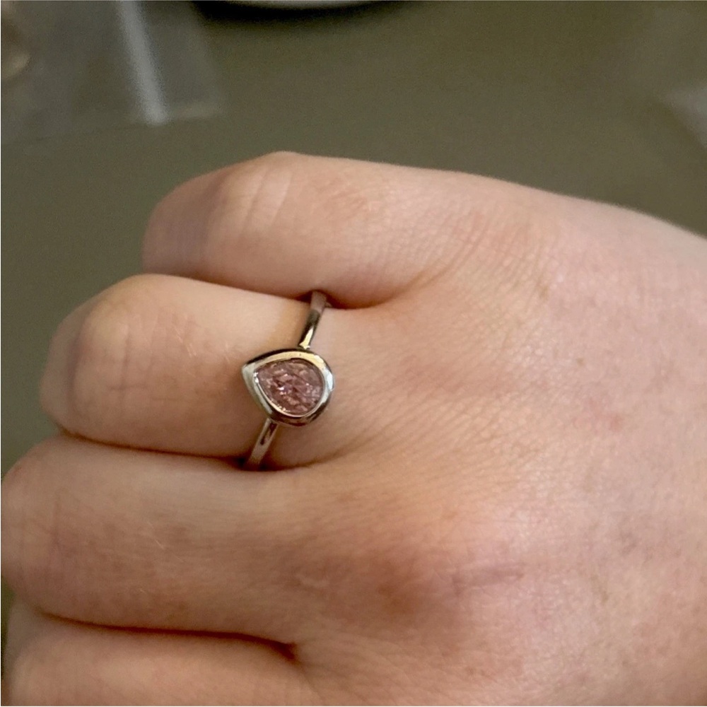 2 Piece White Gold Plated Pink Heart CZ Ring Set | Romantic Boho | Adjustable - Picture 6 of 14